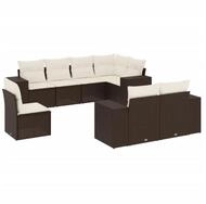 vidaXL Gartenlounge-Set 8-tlg. Garten-Sofagarnitur mit Kissen Braun Poly Rattan