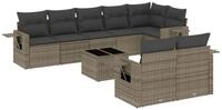 vidaXL Gartenlounge-Set 9-tlg. Garten-Sofagarnitur mit Kissen Grau Poly Rattan,
