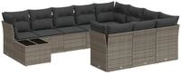 vidaXL Gartenlounge-Set 11-tlg. Garten-Sofagarnitur mit Kissen Grau Poly Rattan,