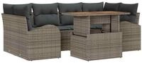 vidaXL Gartenlounge-Set Garten-Sofa-Set mit Speicher 7 pcs Grau Poly Rattan,...