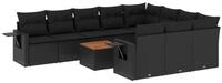 vidaXL Sofaelement 11-tlg. Garten-Sofagarnitur mit Kissen Schwarz Poly Rattan...