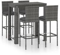 vidaXL Gartenlounge-Set 5-tlg. Gartenbar-Set mit Kissen Poly Rattan Grau,...