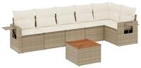 vidaXL Gartenlounge-Set 7-tlg. Garten-Sofagarnitur mit Kissen Beige Poly Rattan,