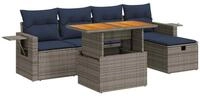 vidaXL Gartenlounge-Set 6-tlg. Garten-Sofagarnitur mit Kissen Grau Poly Rattan,