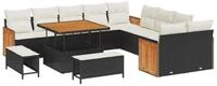 vidaXL Loungesofa Gartensofa-set mit Kissen 13 pcs Schwarz und Creme, 13 Teile
