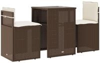 vidaXL Gartenlounge-Set 3-tlg. Bistro-Set mit Kissen Braun Poly Rattan, (1-tlg)