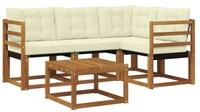 vidaXL Gartenlounge-Set Outdoor-Sofagarnitur mit Kissen 5 pcs Natur und Creme,
