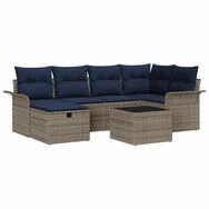 vidaXL Loungesofa Gartensofa-set mit Kissen 7 pcs Grau und Marineblau...
