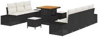 vidaXL Gartenlounge-Set Gartensofa-set mit Kissen 10 pcs Schwarz Poly-Rattan,