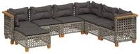 vidaXL Gartenlounge-Set 7-tlg. Garten-Sofagarnitur mit Kissen Grau Poly Rattan,