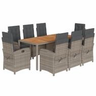 vidaXL Garten-Essgruppe 9-tlg. Garten-Essgruppe mit Kissen Grau Poly Rattan,...