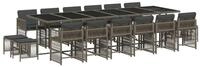 vidaXL Garten-Essgruppe 17-tlg. Garten-Essgruppe mit Kissen Grau Poly Rattan,