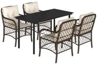 vidaXL Garten-Essgruppe 5-tlg. Garten-Essgruppe mit Kissen Braun Poly Rattan,...