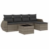 vidaXL Gartenlounge-Set 6-tlg. Garten-Sofagarnitur mit Kissen Grau Poly Rattan,