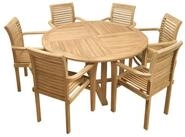 Endorphin Garten-Essgruppe Gartenm&ouml;bel Set 7tlg. Teakholz, Tisch rund 140cm,...