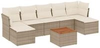 vidaXL Gartenlounge-Set 8-tlg. Garten-Sofagarnitur mit Kissen Beige Poly Rattan,