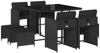 vidaXL Garten-Essgruppe 9-tlg. Garten-Essgruppe mit Kissen Schwarz Poly Rattan,