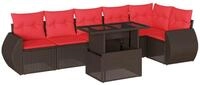 vidaXL Gartenlounge-Set 7-teiliges Gartensofa-Set mit Kissen, braun, Polyrattan,