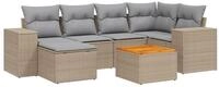 vidaXL Gartenlounge-Set 7-tlg. Garten-Sofagarnitur mit Kissen Beige Poly Rattan,