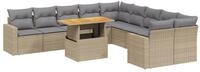 vidaXL Gartenlounge-Set 11-tlg. Garten-Sofagarnitur mit Kissen Beige Poly...
