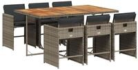 vidaXL Garten-Essgruppe 7-tlg. Garten-Essgruppe mit Kissen Grau Poly Rattan,...