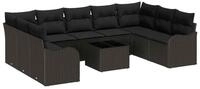 vidaXL Gartenlounge-Set Garten-Sofa-Set mit Kissen 10 pcs Schwarz Poly Rattan,