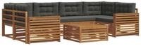vidaXL Gartenlounge-Set Outdoor-Sofagarnitur mit Kissen 7 pcs Natur und...