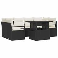 vidaXL Loungesofa Gartensofa-set mit Speicher 7 pcs Schwarz Poly-Rattan, 7 Teile