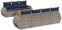 vidaXL Gartenlounge-Set 8-teiliges Gartensofa-Set mit Kissen, grau, Polyrattan,