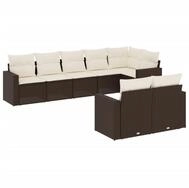 vidaXL Gartenlounge-Set 8-tlg. Garten-Sofagarnitur mit Kissen Braun Poly Rattan,