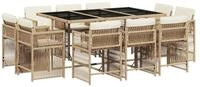 vidaXL Garten-Essgruppe 11-tlg. Garten-Essgruppe mit Kissen Beige Poly Rattan,