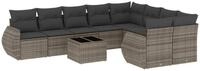 vidaXL Sofaelement 10-tlg. Garten-Sofagarnitur mit Kissen Grau Poly Rattan (1...
