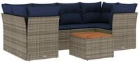 vidaXL Gartenlounge-Set 7-tlg. Garten-Sofagarnitur mit Kissen Grau Poly Rattan,