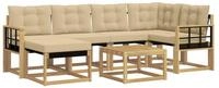 vidaXL Gartenlounge-Set Outdoor-Sofagarnitur mit Kissen 7 pcs Wei&szlig; und Beige,
