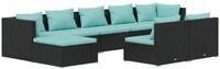 vidaXL Gartenlounge-Set 9-tlg. Garten-Lounge-Set mit Kissen Schwarz Poly Rattan,