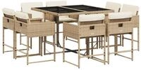 vidaXL Garten-Essgruppe 9-tlg. Garten-Essgruppe mit Kissen Beige Poly Rattan,...