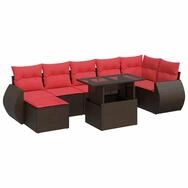 vidaXL Gartenlounge-Set 8-tlg. Garten-Sofagarnitur mit Kissen Braun Poly Rattan,