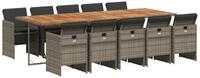 vidaXL Garten-Essgruppe 11-tlg. Garten-Essgruppe mit Kissen Grau Poly Rattan,
