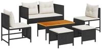 vidaXL Gartenlounge-Set Gartensofa-set mit Kissen 6 pcs Schwarz und Creme