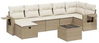 vidaXL Gartenlounge-Set 8-tlg. Garten-Sofagarnitur mit Kissen Beige Poly Rattan,
