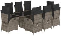 vidaXL Garten-Essgruppe 9-tlg. Garten-Essgruppe mit Kissen Grau Poly Rattan,...