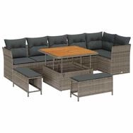 vidaXL Gartenlounge-Set Gartensofa-set 9 pcs Grau Poly-Rattan, (9-tlg)