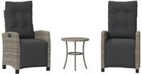 vidaXL Gartenlounge-Set 3-tlg. Bistro-Set mit Kissen Grau Poly Rattan, (1-tlg)