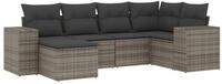 vidaXL Gartenlounge-Set 6-tlg. Garten-Sofagarnitur mit Kissen Grau Poly Rattan