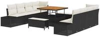 vidaXL Gartenlounge-Set Gartensofa-set mit Kissen 11 pcs Schwarz Poly-Rattan,