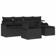 vidaXL Loungesofa Gartensofa-set mit Kissen 6 pcs Schwarz Polyrattan, 6 Teile