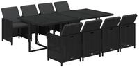 vidaXL Garten-Essgruppe 9-tlg. Garten-Essgruppe mit Kissen Poly Rattan Schwarz,