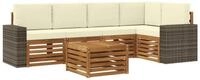 vidaXL Gartenlounge-Set Ecksofa Set mit Kissen 6 pcs Natur und Creme Massivholz,