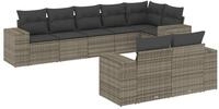 vidaXL Gartenlounge-Set 8-tlg. Garten-Sofagarnitur mit Kissen Grau Poly Rattan,