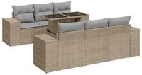 vidaXL Gartenlounge-Set 7-tlg. Garten-Sofagarnitur mit Kissen Beige Poly Rattan,
